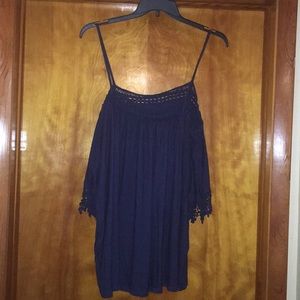 Blue Lace Cold Shoulder Top